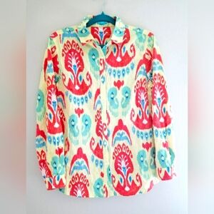 J.McLaughlin Women's Shirt Cotton/Spandex Colorful Long Sleeve Button Front Sz M